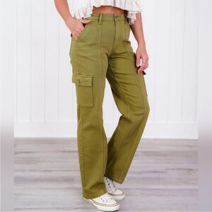 Judy Blue High Rise Matcha Straight Leg Cargo Jeans
